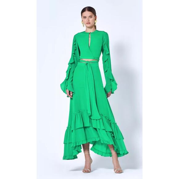 ALEXIS Skirt Set Damita Crop Top & Sorrenti Maxi Skirt Green Ruffled Sz M - Picture 1 of 16